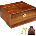 Wooden Storage Box with Hinged Lid and Locking Key Large Premium Acacia