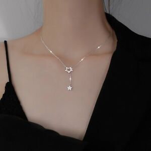 Fashion 925 Silver Star Drop Pendant Necklace Women Clavicle Chain Jewelry Gifts