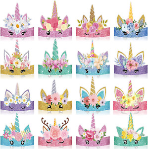 32PCS Unicorn Birthday Party Hats Unicorn Party Supplies Paper Crowns Unicorn Cr