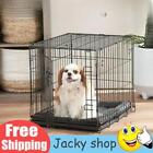 Folding Dog Crate Single-Door Pet Cage Metal Wire w/ Divider Tray Small Kennel