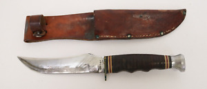 New ListingVintage  Kabar USA 237 Hunting Fighting Knife Stacked Leather High Carbon/Sheath