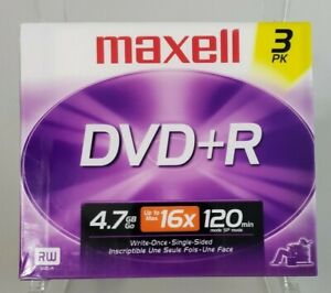 Maxell DVD+R 3 Pack Jewel Cases 4.7 GB Up to 16X 120 Min New Sealed
