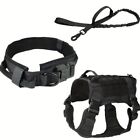 Black Tactical Military Dog Harness Vest With Tactical Collar & Leash (L)