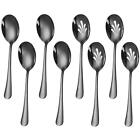 Black Large Serving Spoons set Serving Spoons x 4, Slotted Spoons x 4, 9.8 in...