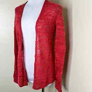 J. Jill Cardigan XS Wool & Alpaca Blend Red Open Front Sheer Knit Boucle Winter