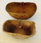 2-VTG Authentic Hand Carved Turkana Milk Bowls W/Leather Loops Made In Kenya