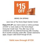 Home Depot Coupon - $15 Off $100 w/Home Depot Credit - Store & Online Exp 6/1