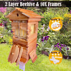 Auto Flowing Wooden Bee Hive Box Beekeeping Beehive House &10 Pcs Honey Frames