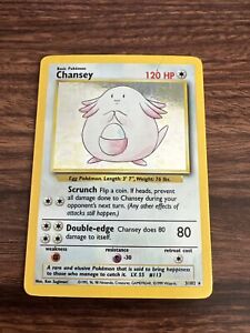 Chansey 3/102 Base Set Holo Rare Vintage Pokemon Card Miscut