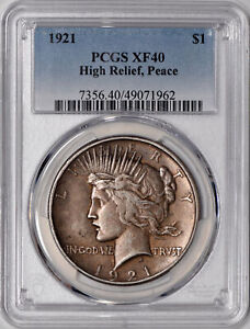 1921 Peace Silver Dollar $1 PCGS XF40