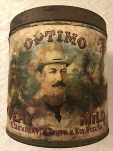 Antique 1917 OPTIMO Antique CIGAR Tobacco Tin w/ Paper Label Tampa FL (Empty)