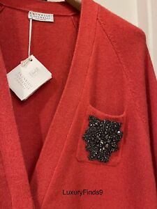 BRUNELLO CUCINELLI 100% Cashmere Crystal Crest Cardigan Top Sweater M/IT42