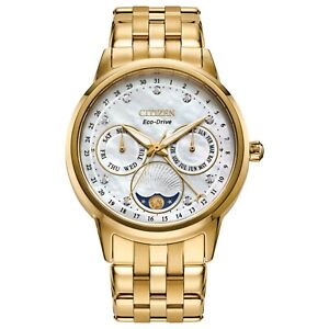 Citizen Eco-Drive Women's Calendrier Gold Moon Phase Date Watch 37MM FD0002-57D
