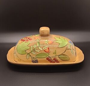 Butter Dish GATES WARE by Laurie Gates Yellow Fruits and Berries