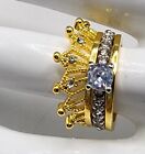 Vintage Style 2 Piece Set Princess Crown Size 7 Ring Gold And Silver Tone...