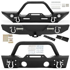 Front/Rear Bumper For 07-18 Jeep Wrangler JK Unlimited w/ Winch Plate LED Lights (For: Jeep)