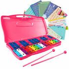 25 Notes Kids Glockenspiel Chromatic Metal Xylophone w/ 2 Mallets & Pink Case