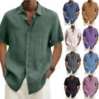 Men Linen Style Short Sleeve Shirts Beach Casual Button Down Formal Dress Shirt