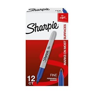 Sharpie Permanent Markers Fine Point Blue 12 Count-USA