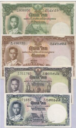 Thailand set 4 UNC 1 5 10 20 Baht ND 1953 P 74 75 76 77