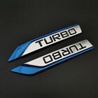 Pair Blue 3D Metal Turbo Side Wing Badge Chrome Fender Emblem Decal Car Sticker (For: Nissan)
