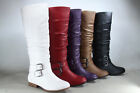 NEW Women's Buckles Low Heel Round Toe Zipper Knee High Riding Boots Shoes