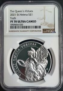 2021 St. Helena Queen's Virtues Truth 1 oz Silver Coin NGC PF 70 UCAM