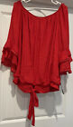 NEW W/ Tags AGB Womens Plus Size 3X Blouse Top Bell Sleeves Tropical Punch Color