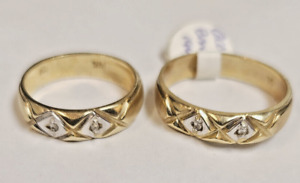 New   HIS and HERS MATCHING Diamond Wedding Band Set Solid 14K Yellow Gold