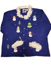 Storybook Knits Snowman Wonderland Blue Christmas Cardigan Sweater Size 1X
