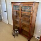 LARKIN Antique Arts & Crafts/Mission Oak Bookcase with Stained Glass Doors