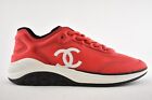 Chanel 19P Red Lycra White Black CC Logo Lace Up Low Top Trainer Sneaker 36.5