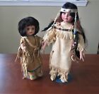 Vintage Large Cherokee Dolls American Indian Sisters - 2 Dolls with metal Stands