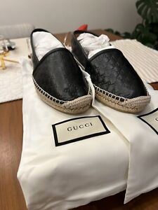 New Gucci Black Leather Guccissima Signature Espadrilles. Size 35