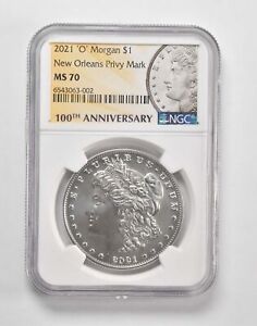 2021-O MS70 Morgan Silver Dollar $1 NGC 100th Anniversary Label