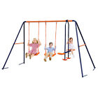 Double Kids Play Swing Set w/ 2 Seats & 1 Glider for Outdoor Backyard Heavy-Duty