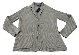 NEW Polo Ralph Lauren Mens Cotton Cashmere Blazer Cardigan Sweater Gray X-Large