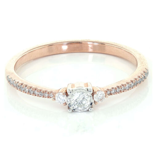 Accented 3Stone Miracle Set Bridal Engagement Ring Solid 10k Rose Gold