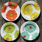 LAURIE GATES MELAMINE FLORAL PLATES Embossed Yellow Teal Green Coral Red 4 SALAD