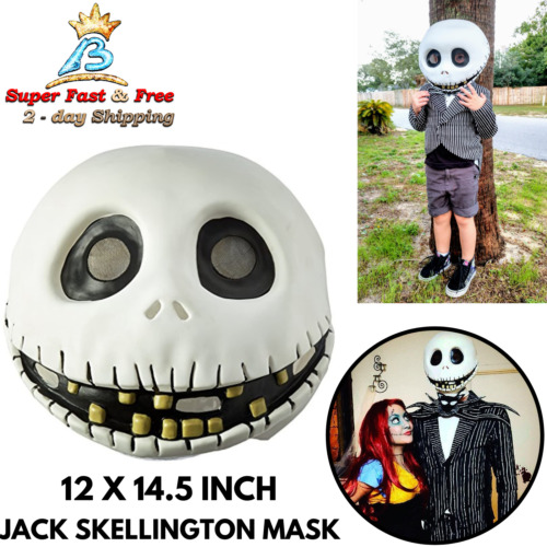 Disfraz De Mascara Halloween Adult Head Costume Jack Skellington Face Latex Mask