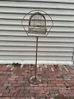 ANTIQUE HENDRYX BIRD CAGE WITH STAND AND GLASS FOOD DISH