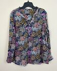 Talbots Womens Abstract Floral Popover Top  Size 1X Long Sleeve Lightweight