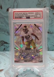 2020 CHASE CLAYPOOL AUTO LEAF METAL ROOKIE SILVER CRYSTALS💎#34/35 PSA 10 POP 2