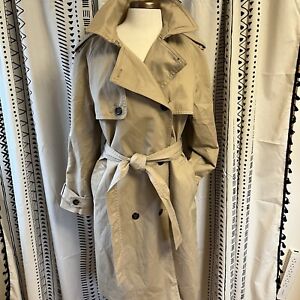 NWT Ann Taylor Trench Coat Beige Xl Lined Belted Back Vent Long Twill Raincoat