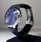 Cartier Ballon Bleu Blue Dial Leather Strap 42mm Large Men's Watch - WSBB0025