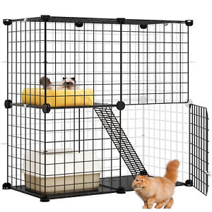 2 Tier Cat Cage Indoor Cat Enclosures Kitten Cage DIY Pet Playpen for 1-2 Cats