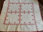New ListingEARLY ANTIQUE RED AND WHITE HAND SEWN CRIB QUILT~AAFA~OLD TEXTILE DATED 1869