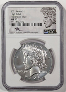 2021 PEACE SILVER DOLLAR NGC MS70 FIRST DAY OF ISSUE-  HAND SIGNED BY MERCANTI