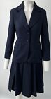 Escada Navy Blue Lace-Embroidered Jacket+ Pleated Skirt Suit Set sz 36