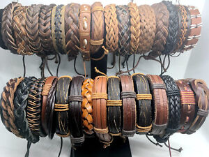 Wholesale lot 30pcs Mix Style Genuine Handmade Leather Cuff  Bracelet Wristband